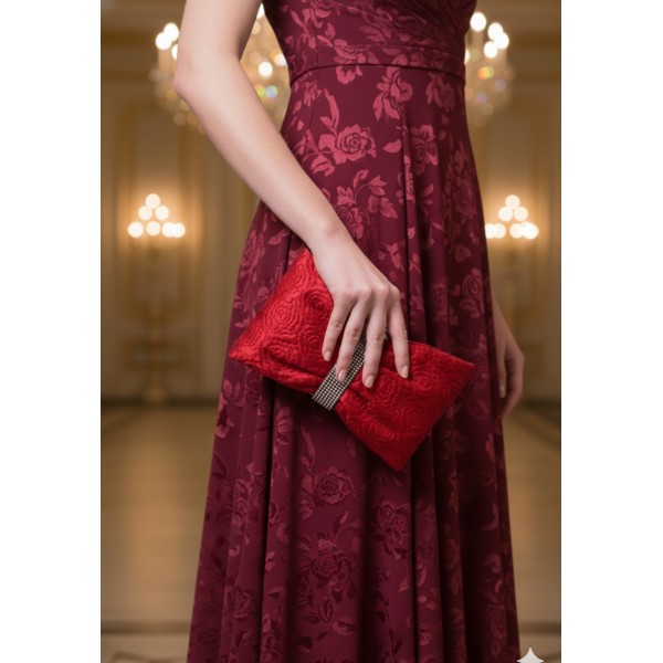 Evening Bag - Quilted Roses - Burgundy - BG-7202S-BG